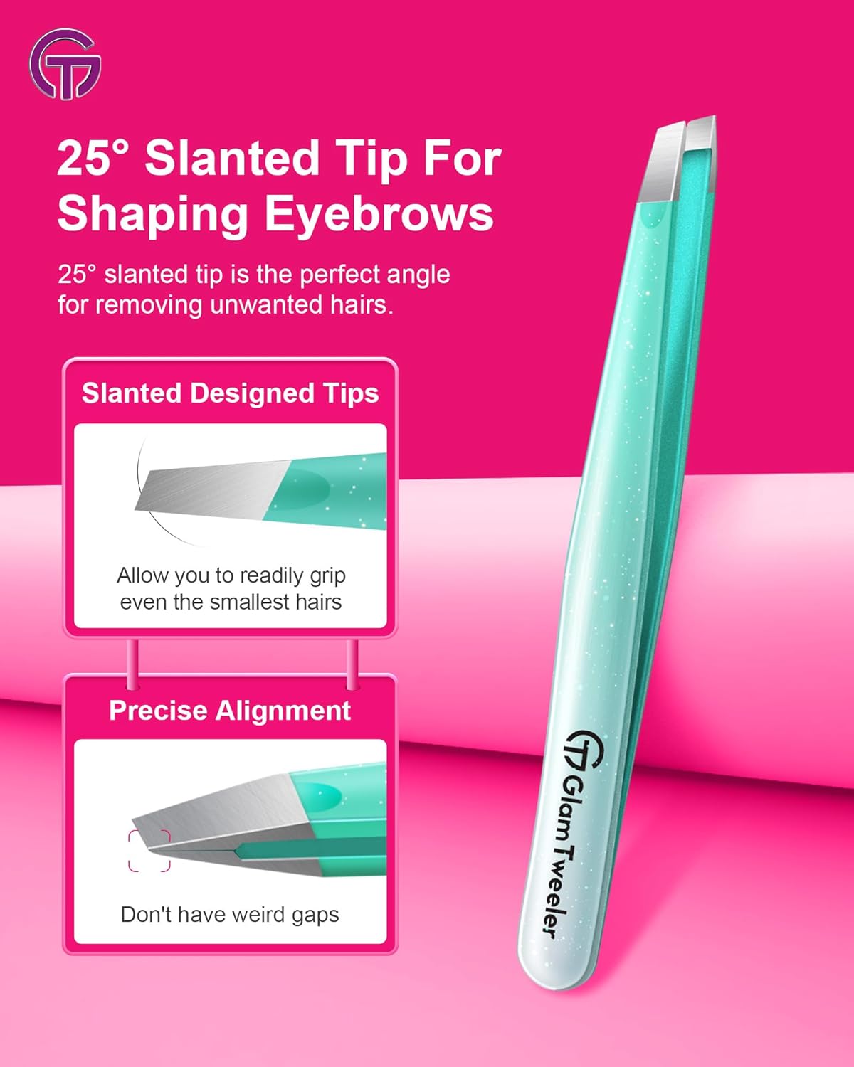 Expert Slant and Point Tip Tweezer Set with Exclusive Storage & Carrying Case, GlamTweeler Sharp &