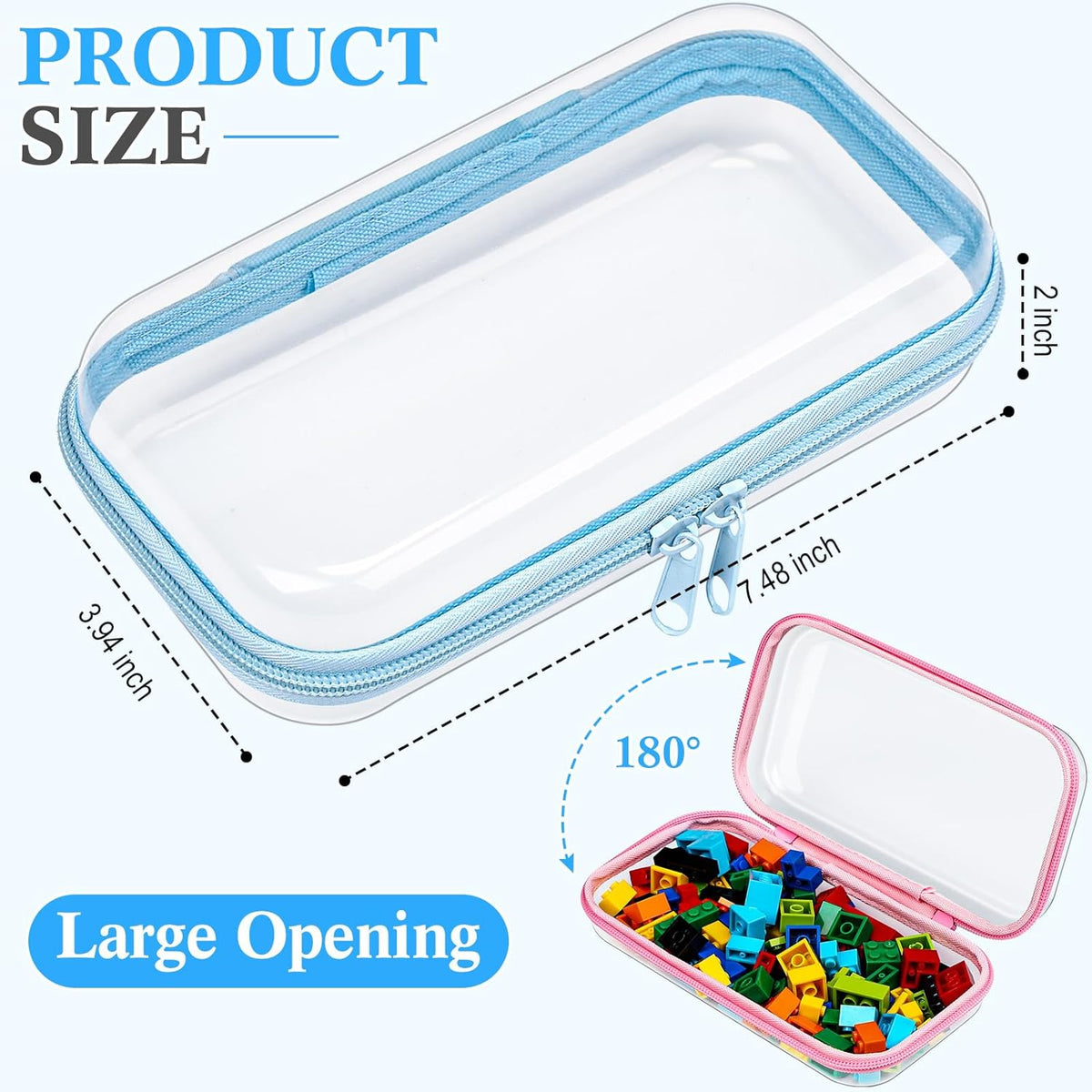 Hoolerry 4 Pcs Hard Clear Zipper Case Makeup Bags Plastic Pencil Pouch Transparent Storage Box