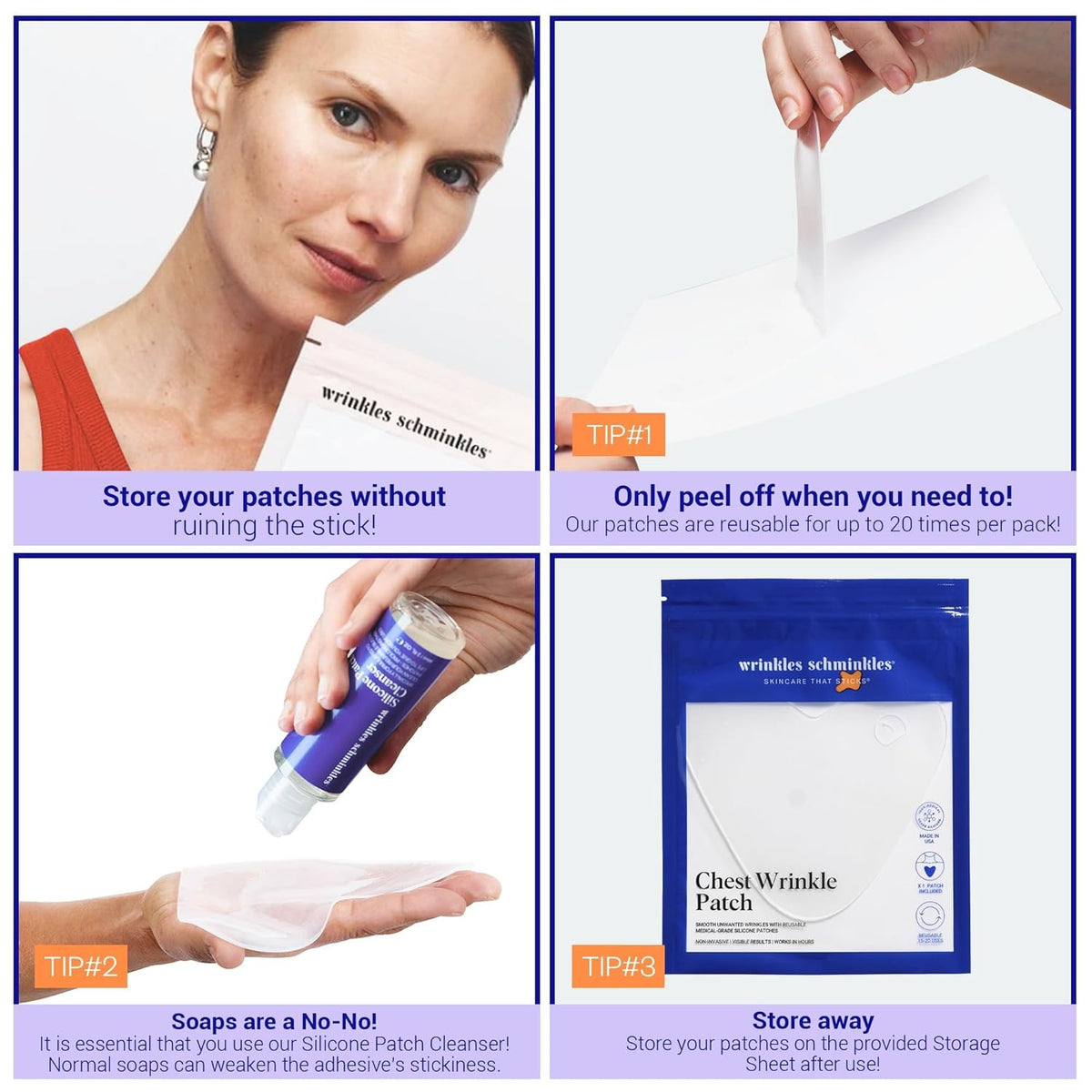 Wrinkles Schminkles Chest Wrinkle Patch & Cleanser Starter Pack - Set of Reusable Chest Silicone