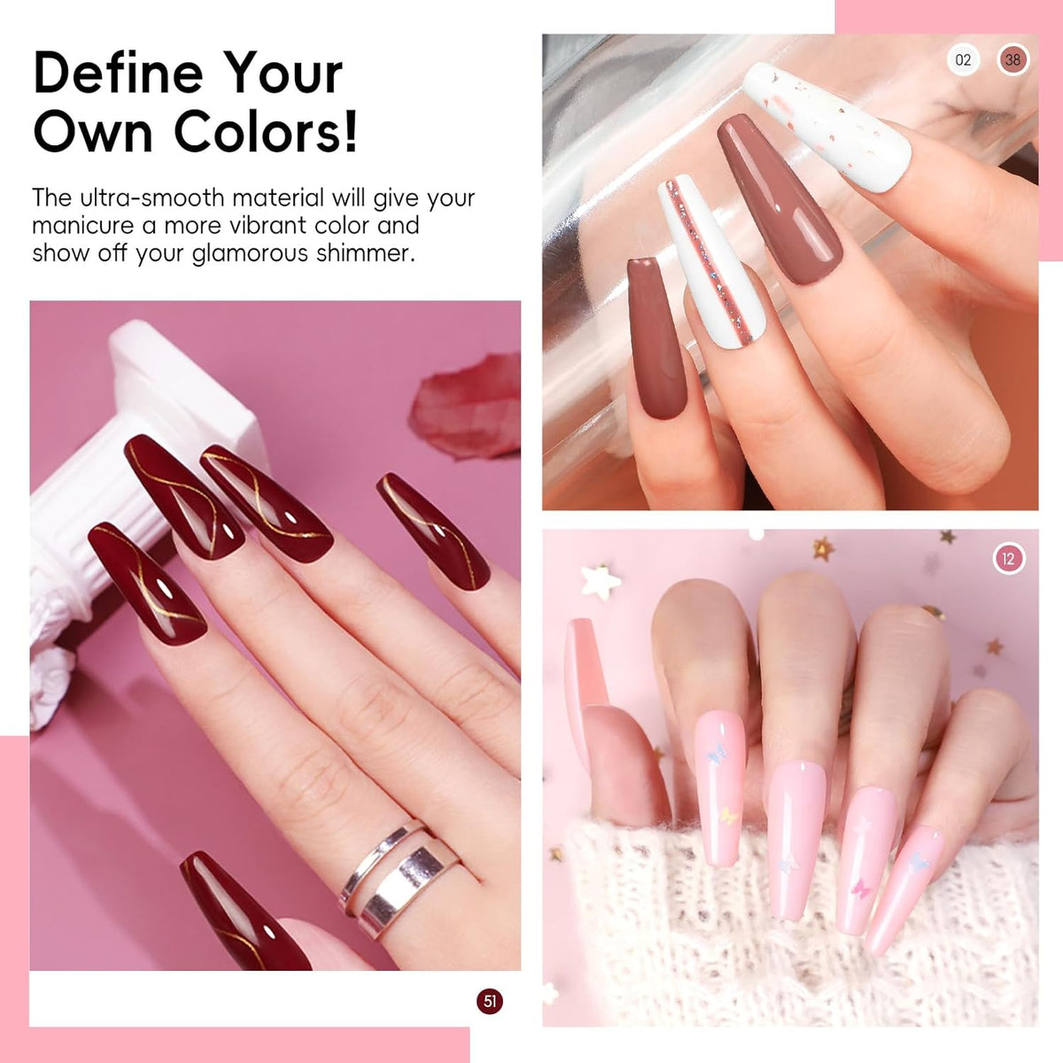 60PCS Gel Nail Polish Starter Kit, 7ml 55 Colors gel polish with 5pcs Top Base Coat Pink White Red