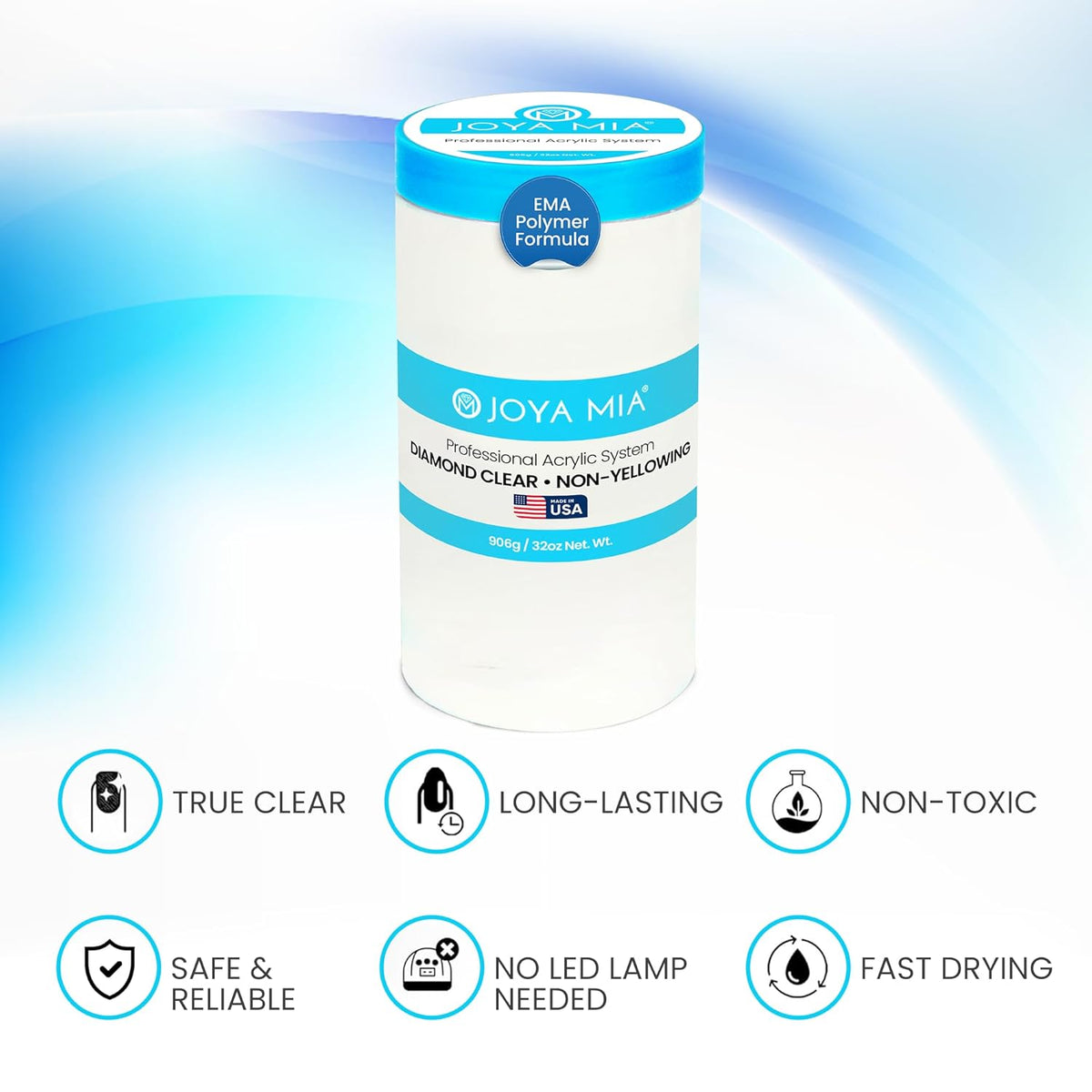 Joya Mia Acrylic Powder for Nails, MMA-Free, Super Adhesion Professional Powder for Flawless &