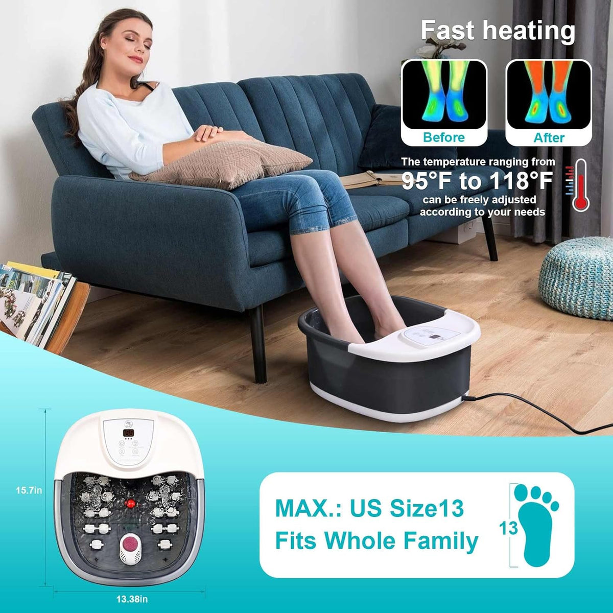 Foot Spa Bath Massager with Heat [2025 Upgraded], Vibration, Temperature Control, Jets, Bubbles