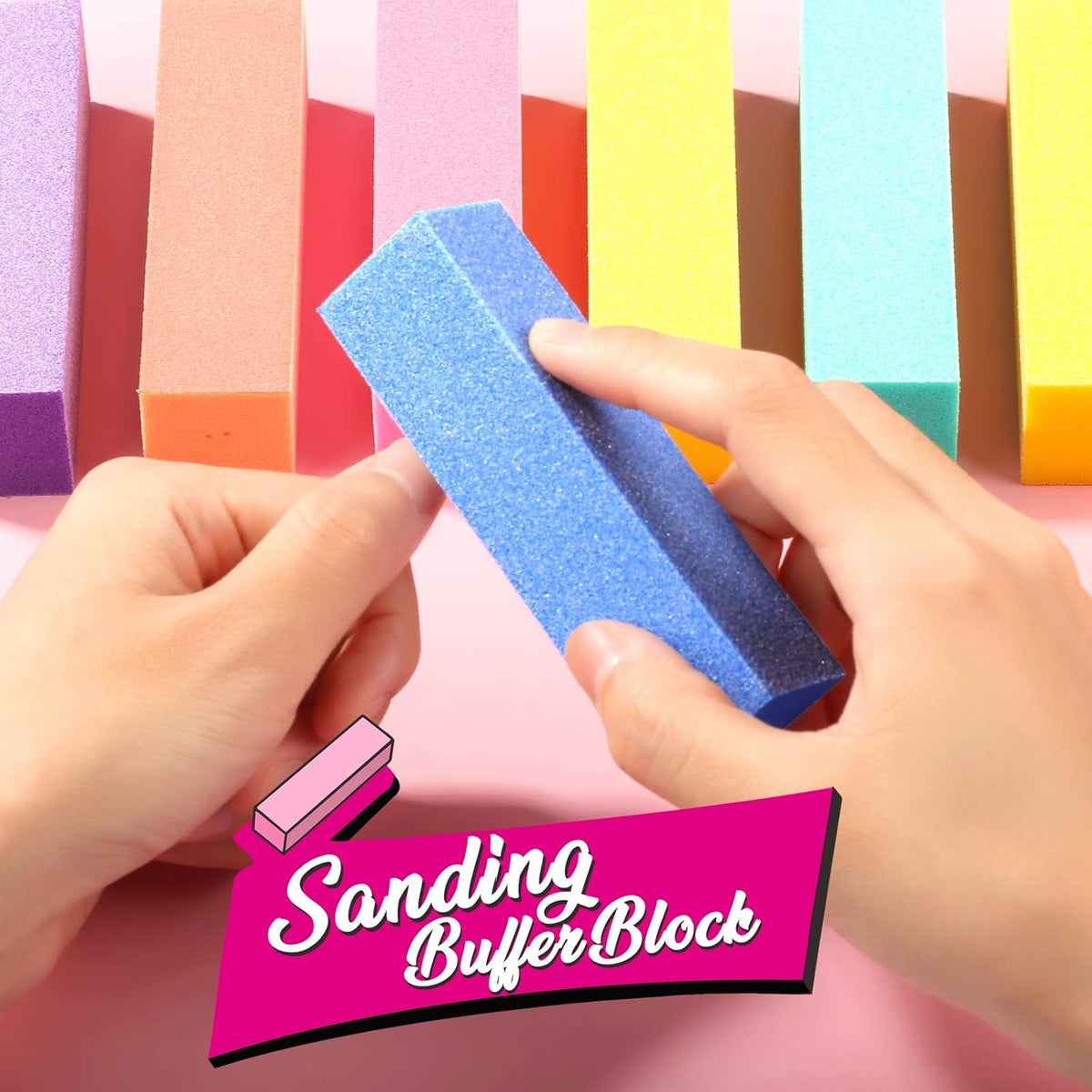 FANDAMEI Nail File and Buffer, Professional Manicure Tools Kit. 8PCS Rectangular Nail Buffer Block