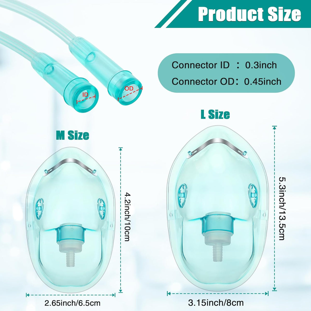 Geiserailie 2PCS M/L Oxygen Mask with 6.6 Ft Tubing and Adjustable Elastic Strap, Adult Oxygen Mask