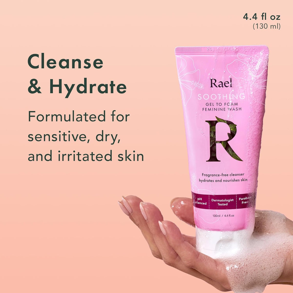 Rael Feminine Wash, Soothing Gel to Foam, pH Balanced for Women, Intimate Care, Clean Ingredients
