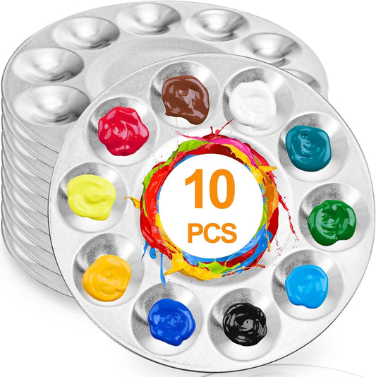 10 Pack Paint Tray Palettes, 6.7" Metal Paint Mixing Pallets, 10-Well Painting Palette, Washable