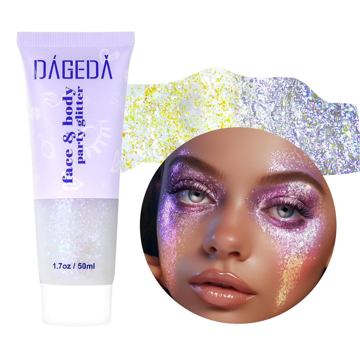 DAGEDA Body Glitter Gel, Holographic Face Glitters Body Gel Shimmer Liquid Eyeshadow, Color