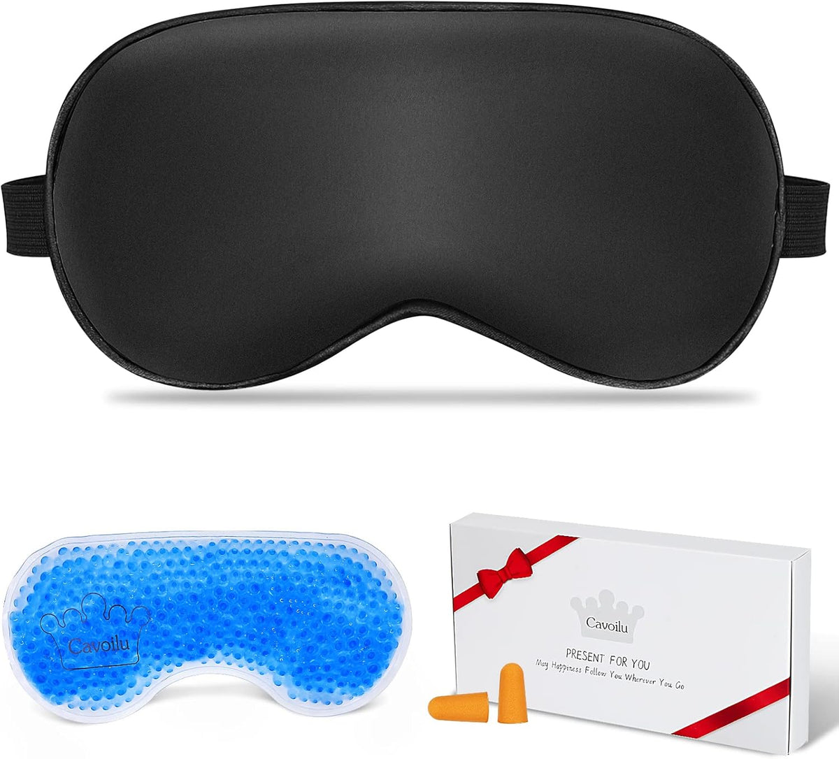 Eye Mask, Cooling Sleep Mask Gel Eye Mask for Sleeping, Black Silk Sleeping Mask for Travel, Gifts