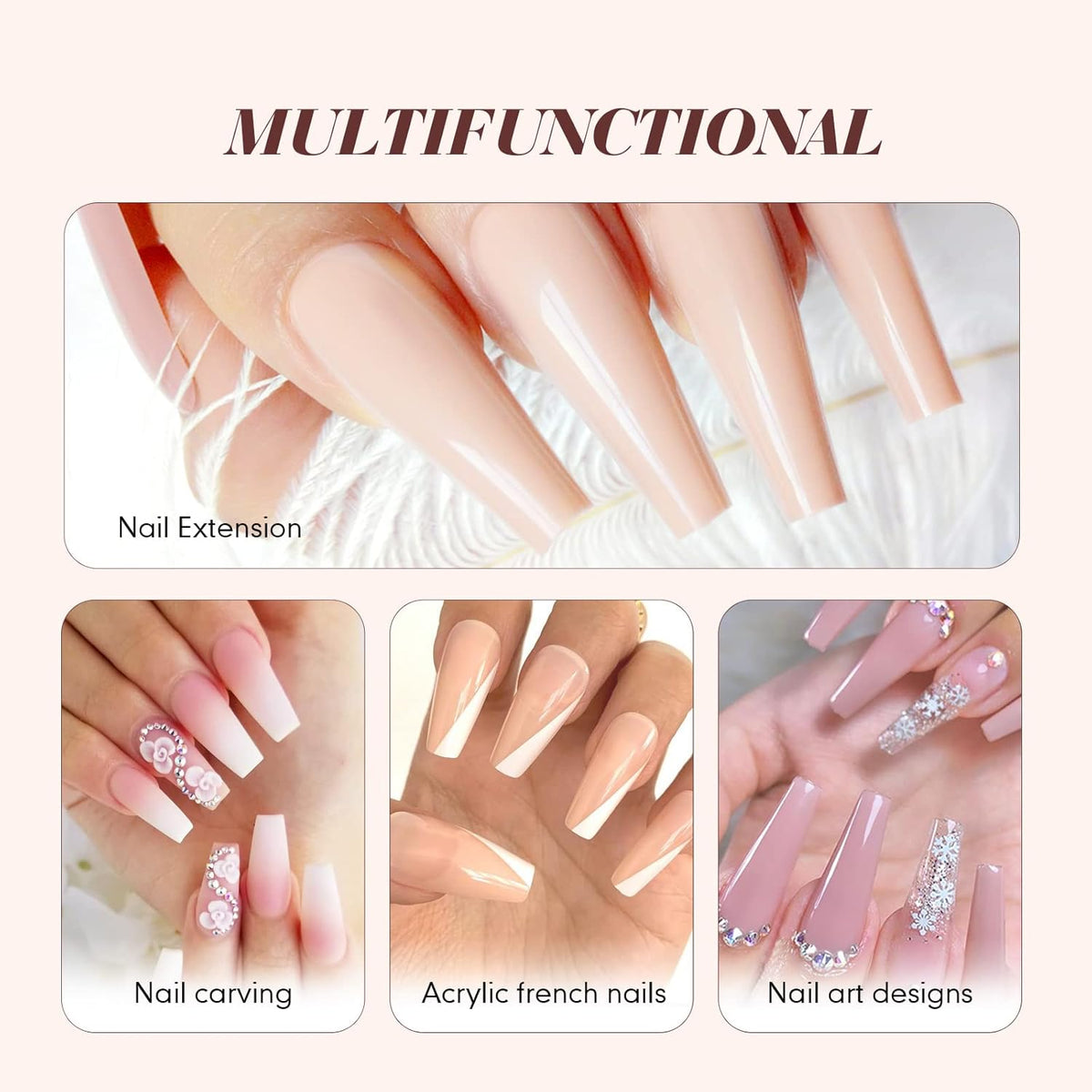 Saviland Acrylic Nail Starter Kit: Clear Pink Nude Acrylic Powder & Liquid, Brush, Files, Forms