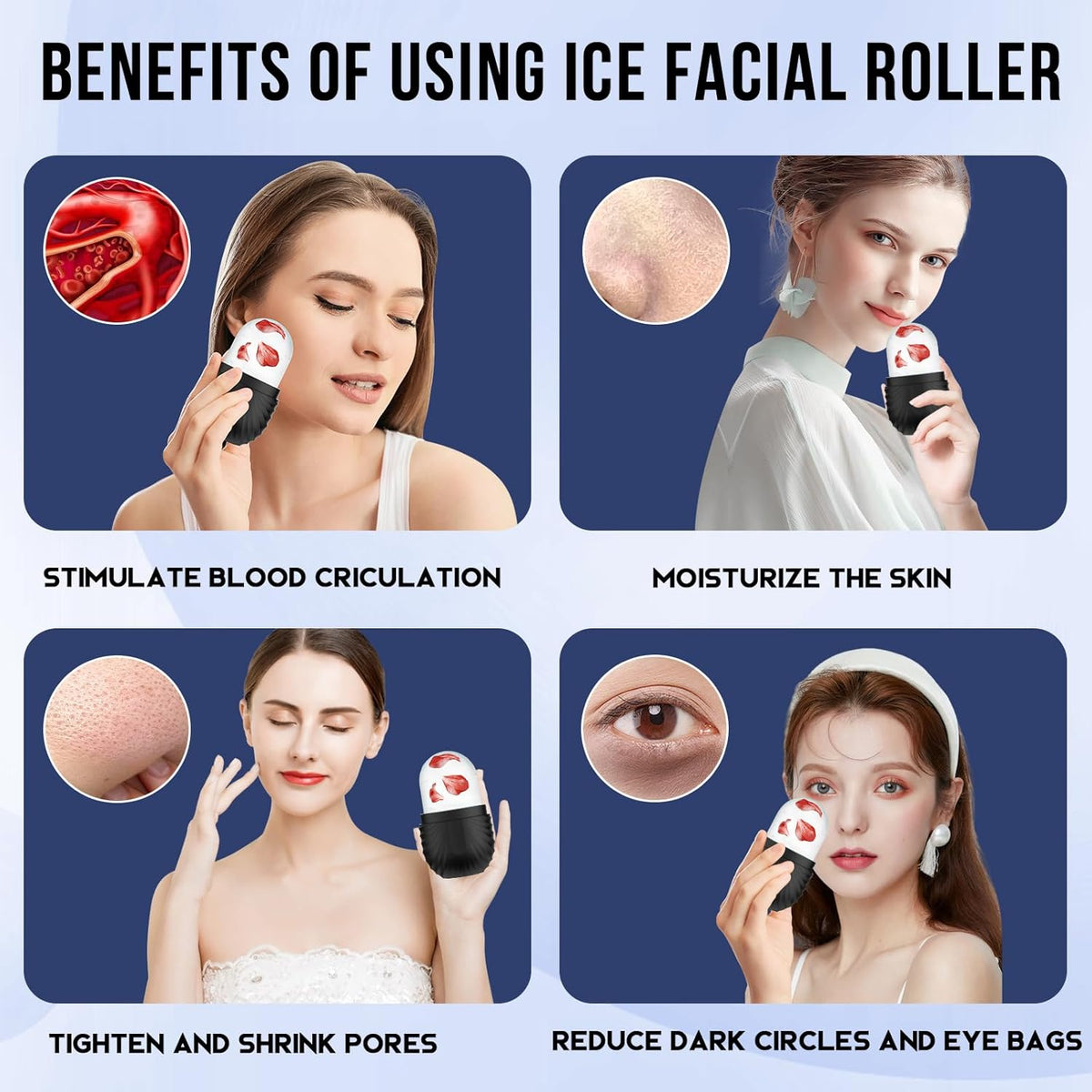 Ice Roller for Face and Eye, Reusable Silicone Ice Facial Roller Ice Holder, Face Ice Mold Skin