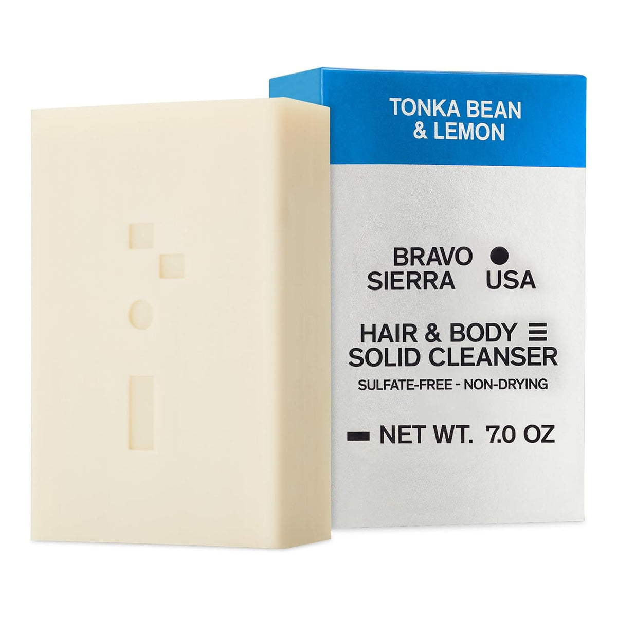 Bravo Sierra Body & Hair All-In-One Soap Bar - Tonka Bean & Lemon, 7 oz - Coconut, Shea Butter and