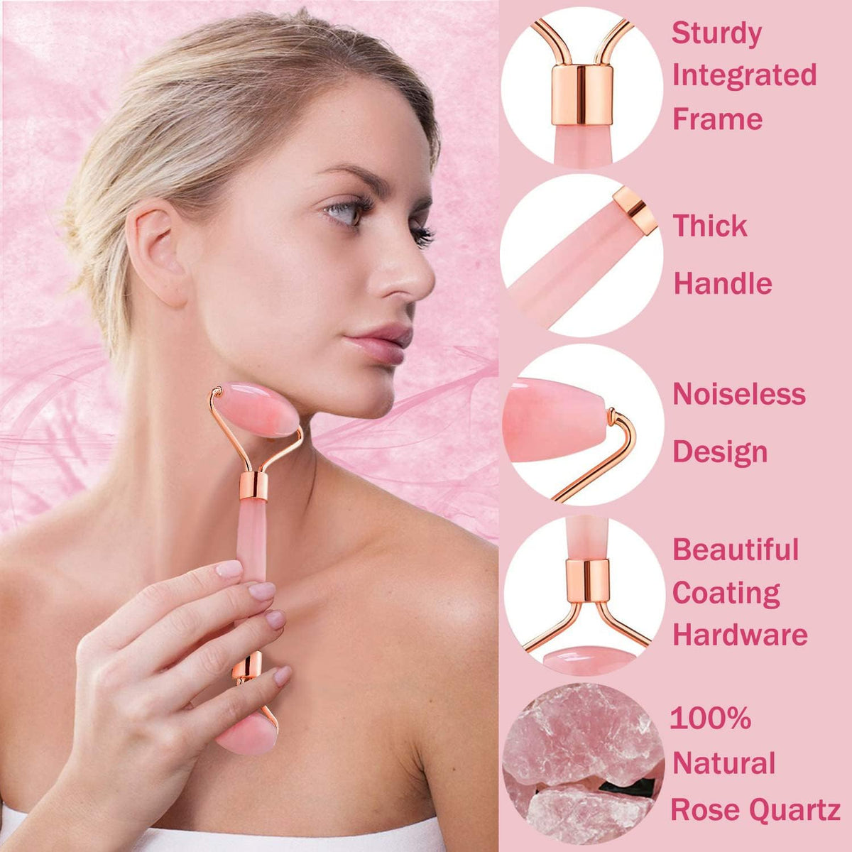 Jade Roller for Face - Rose Quartz Face Roller Skin Care - Stone Facial Roller, Face Massager for