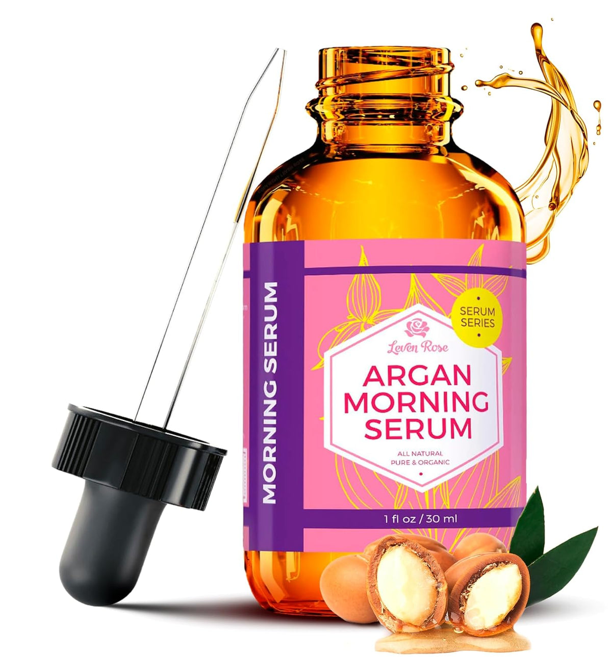 Leven Rose Moroccan Argan Oil Face Serum 1 oz - 100% Organic Hydrating Oil for Women - Anti-Aging