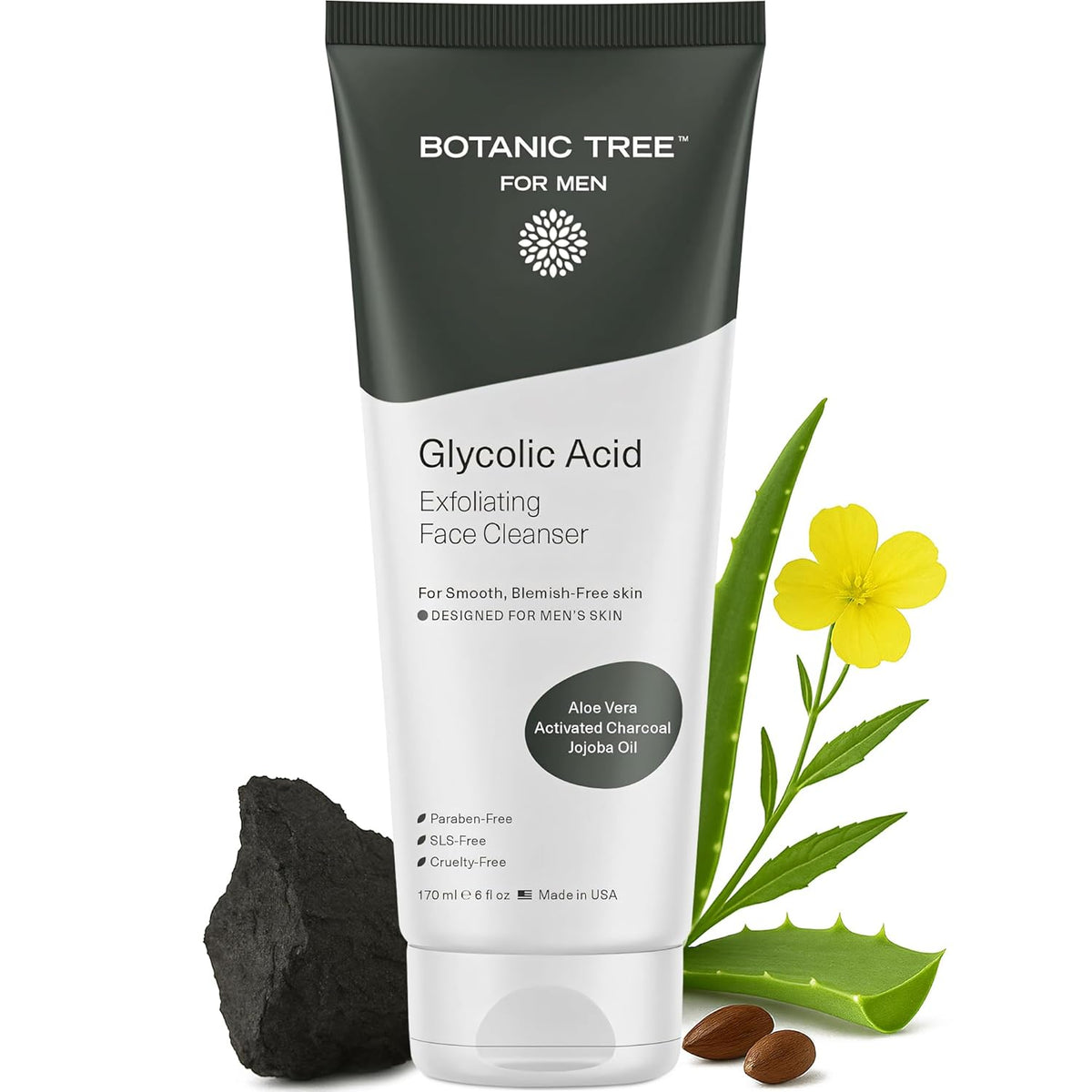 Botanic Tree Glycolic Acid Exfoliating Face Wash for Men - Facial Exfoliating Cleanser, Face Scrub