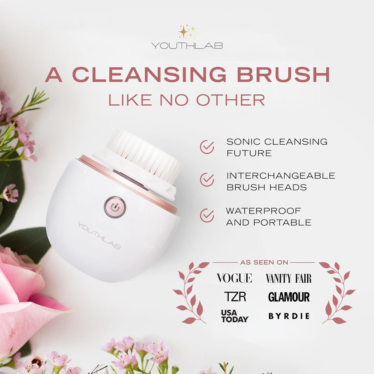 YouthLab Pure Radiance, Vibrating Facial Cleansing Brush, Electric, 3 Modes, 3 Brush Heads (2