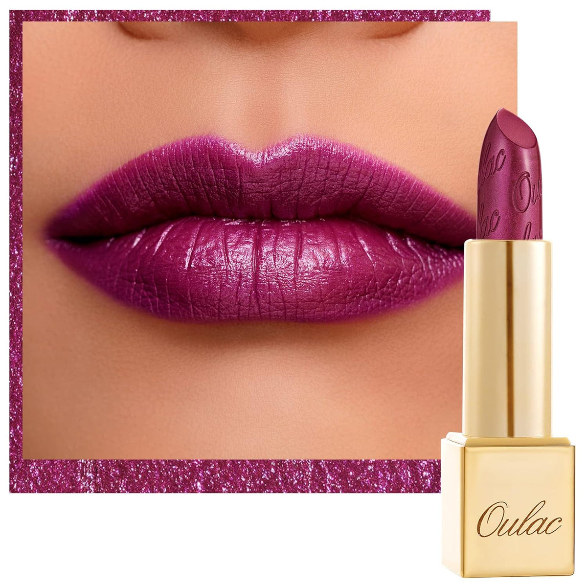 Oulac Purple Lipstick for Women with Metallic 3D Shine Lightweight Hydrating Formula, High Impact