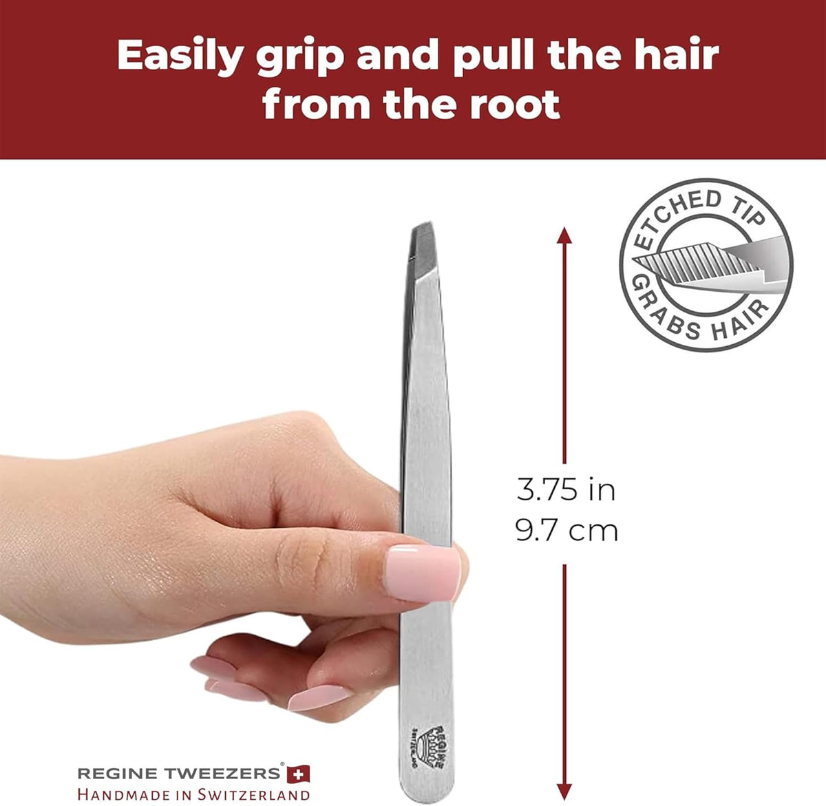 Professional Tweezers Slant Tip - Etched Tip Brow and Eyebrow Tool for Men and Women - Precision