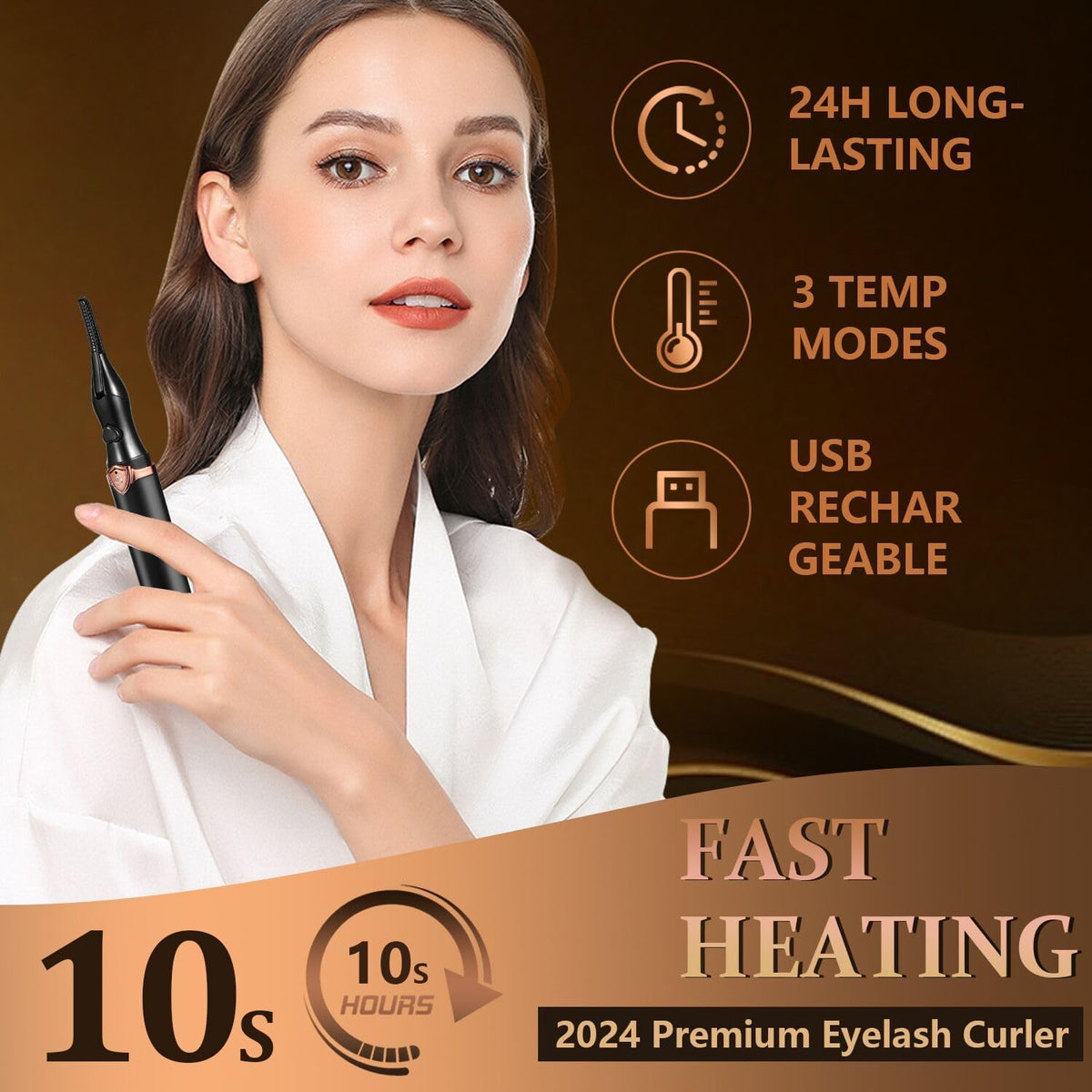 Heated Eyelash Curler, 2-in-1 Clip-Type Design, 3 Temperature Modes, USB Rechargeable Electric lash