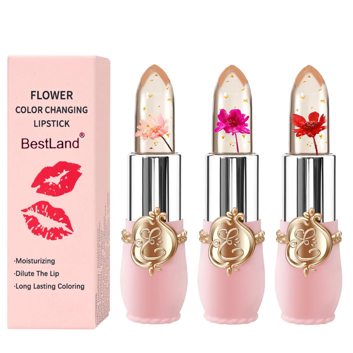 3 Pcs/Set Flower Jelly Lipstick Set Temperature Change Moisturizer Long Lasting Nutritious Balm