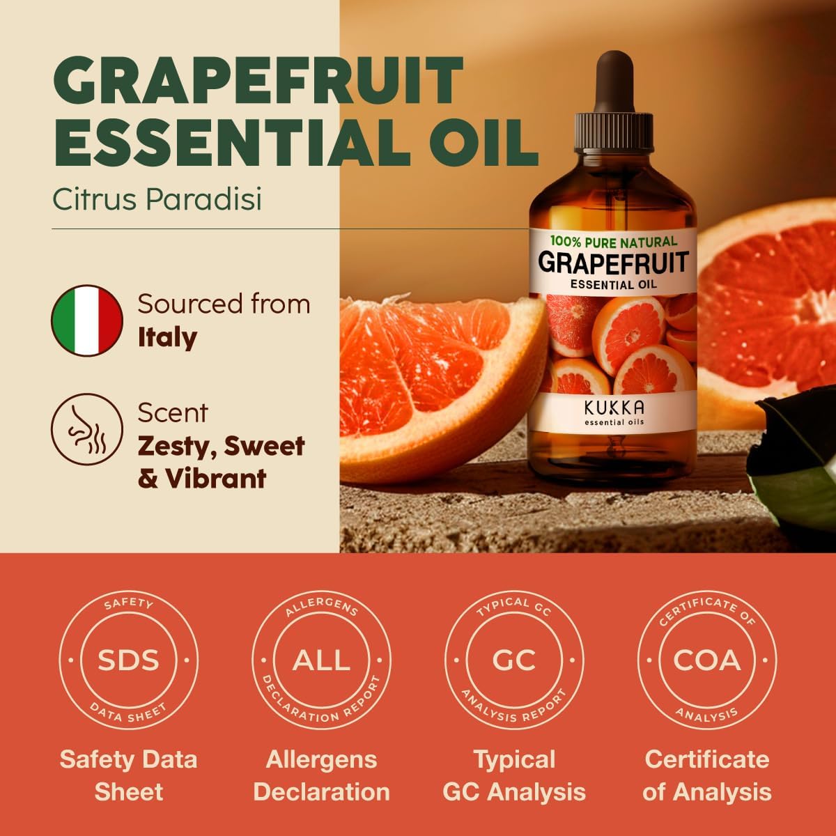 Kukka Grapefruit Essential Oil for Skin - 4 Fl Oz - Aromatherapy Grapefruit Oil for Diffuser &