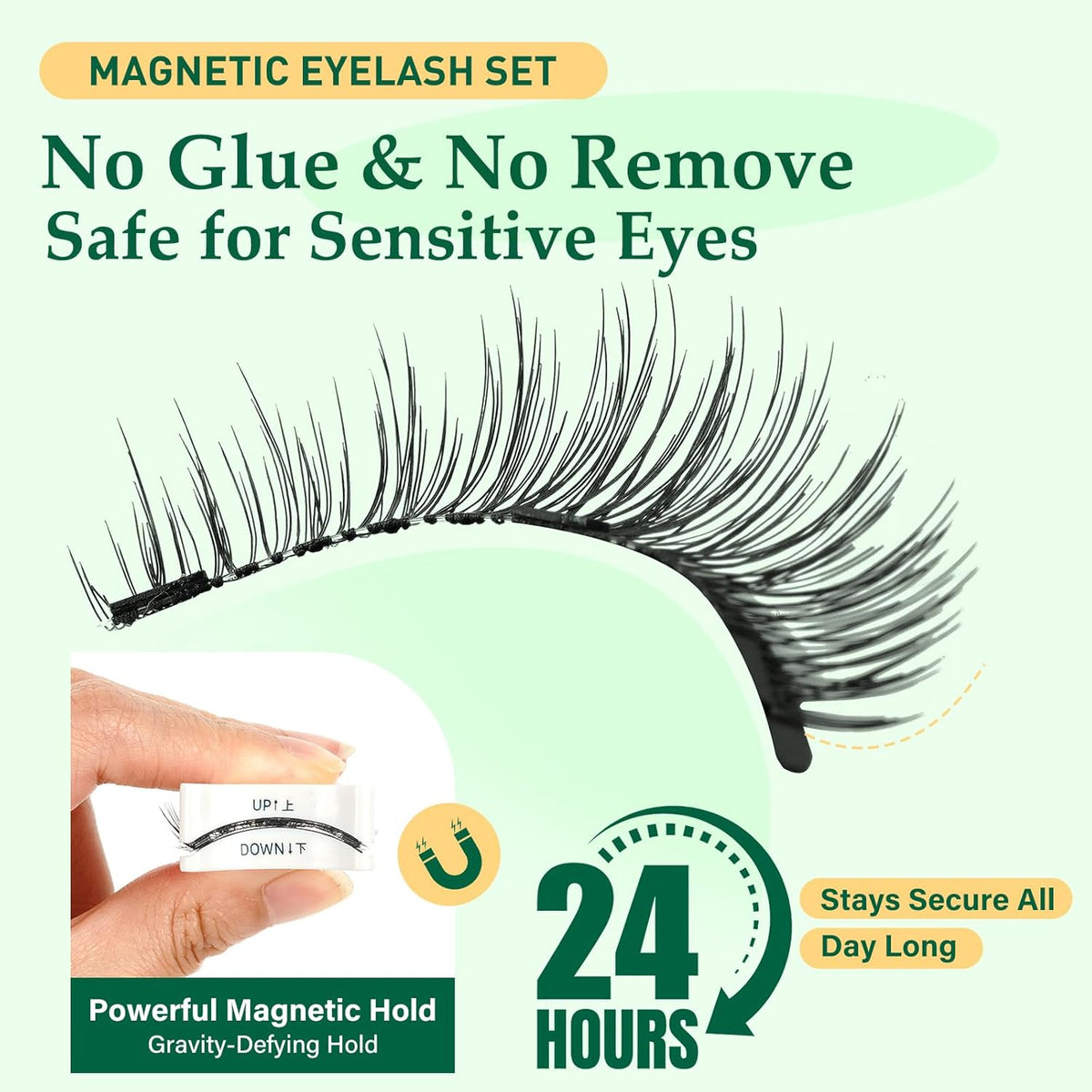 KEYYOU Reusable Magnetic Eyelashes 2 Pair with Applicator No Glue Needed 3D Natural Magnetic