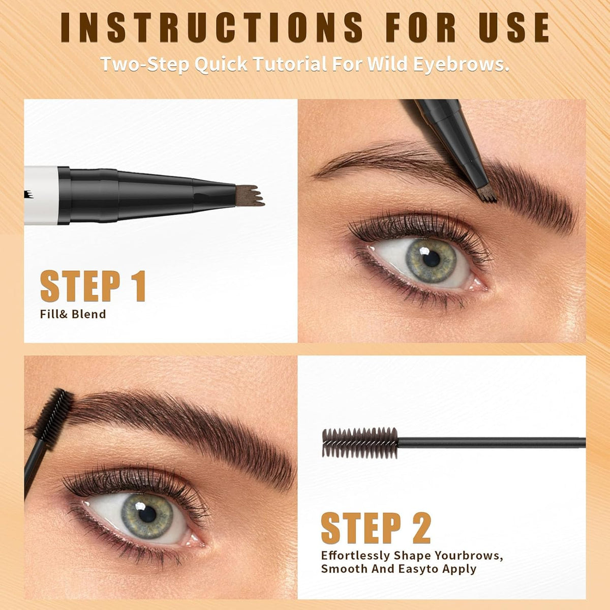 4-Fork Tip Microblading Eyebrow Pen - 2-in-1 Waterproof Eyebrow Pencil, Long-Lasting Natural