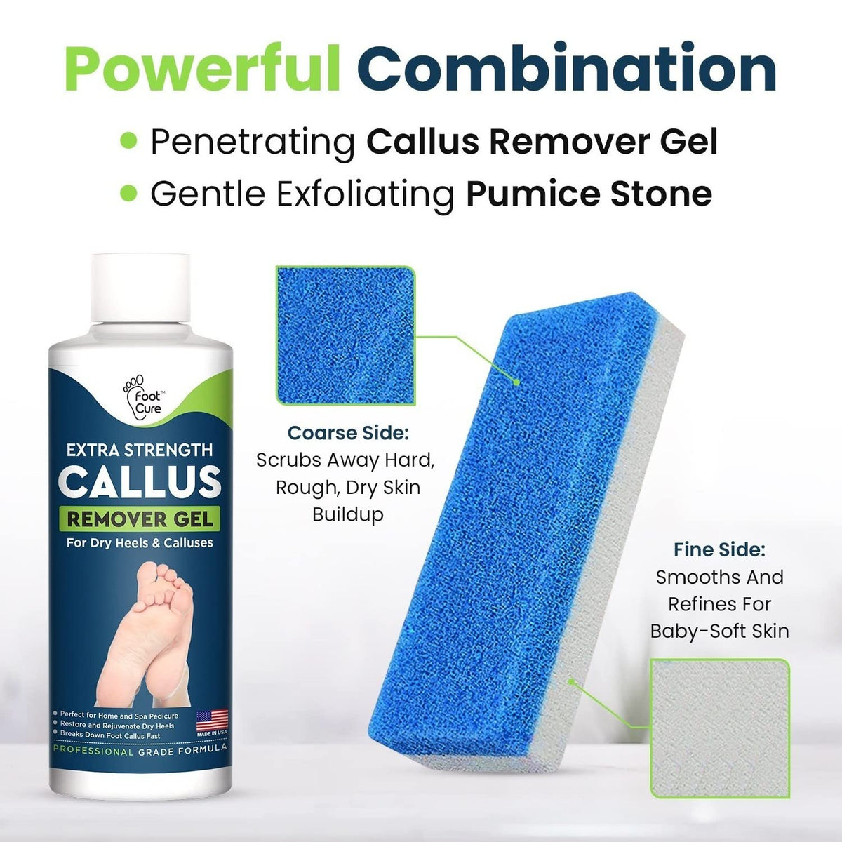 Callus Remover for Feet with Extra Strength Gel & Foot Pumice Stone Set - Easy Way to Remove Hard