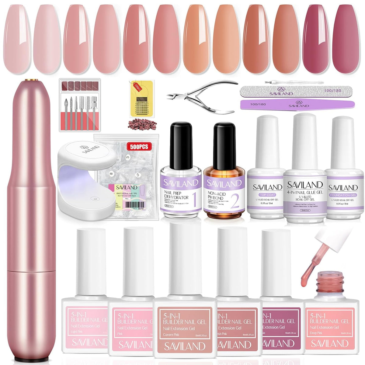 SAVILAND Builder Nail Gel Kit with Nail Drill: Castor Oil Vitamin E Builder Nail Gel in a Bottle 6