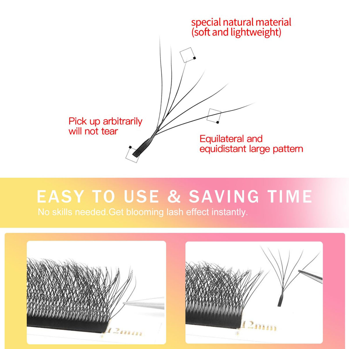 W Lash Extensions 6D Eyelash Extensions W Shape 0.07mm Thickness C Curl Mix 8-15mm Premade Fans