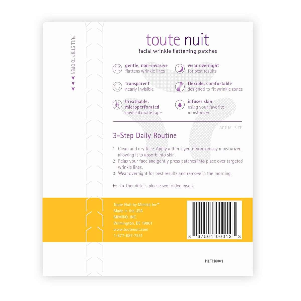 Toute Nuit Wrinkle Patches – Curve – Face Tape for Forehead, Eyes & Lips – Hypoallergenic Anti