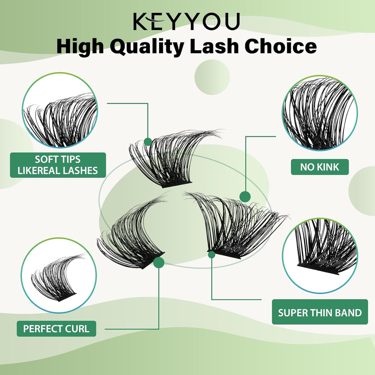 Lash Clusters 96pcs Eyelash Clusters D Curl 12mm Cluster Lashes KEYYOU Volume Wispy Lash Extension