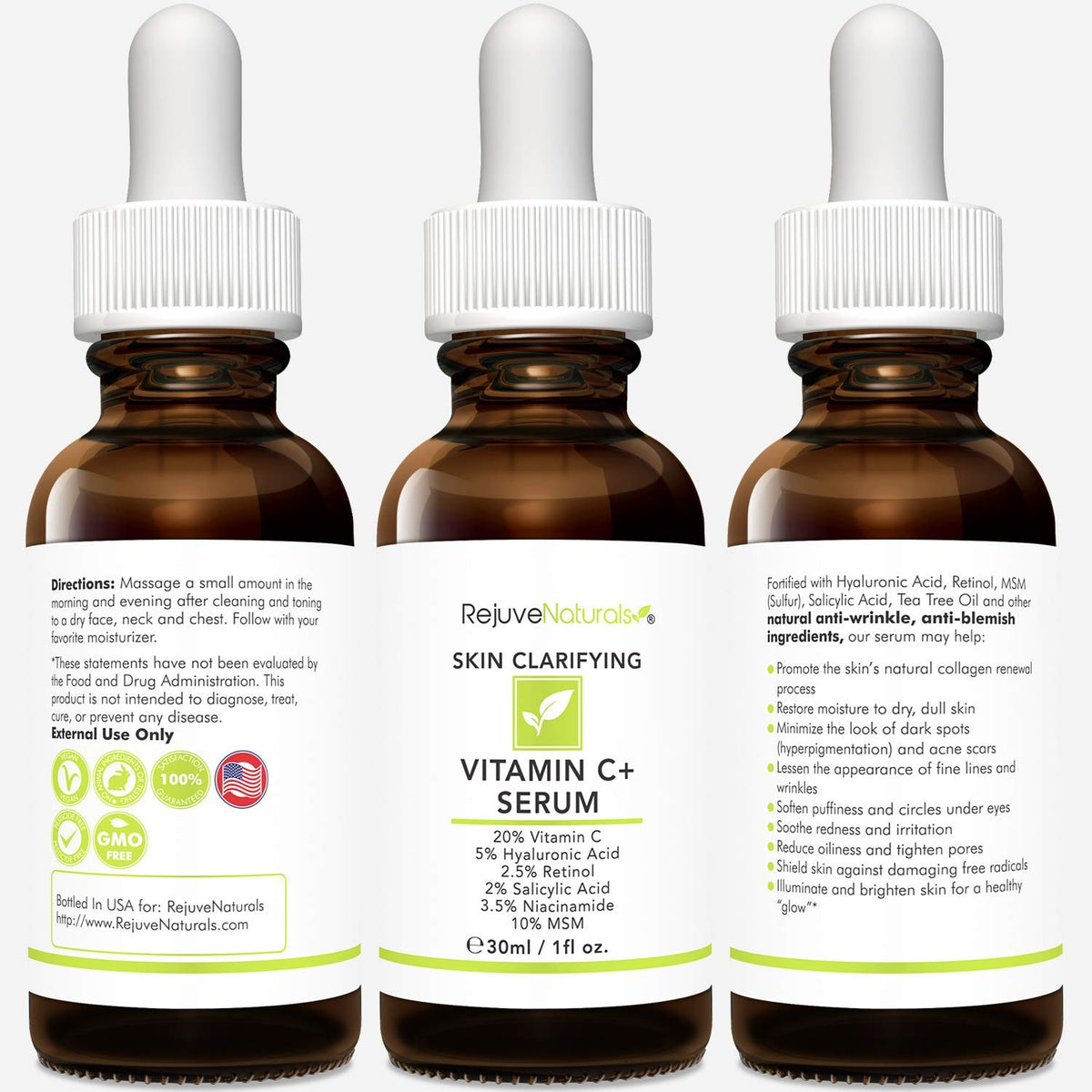 Vitamin C Serum Plus 5% Hyaluronic Acid, 2.5% Retinol, 2% Salicylic Acid, 3.5% Niacinamide, 10%