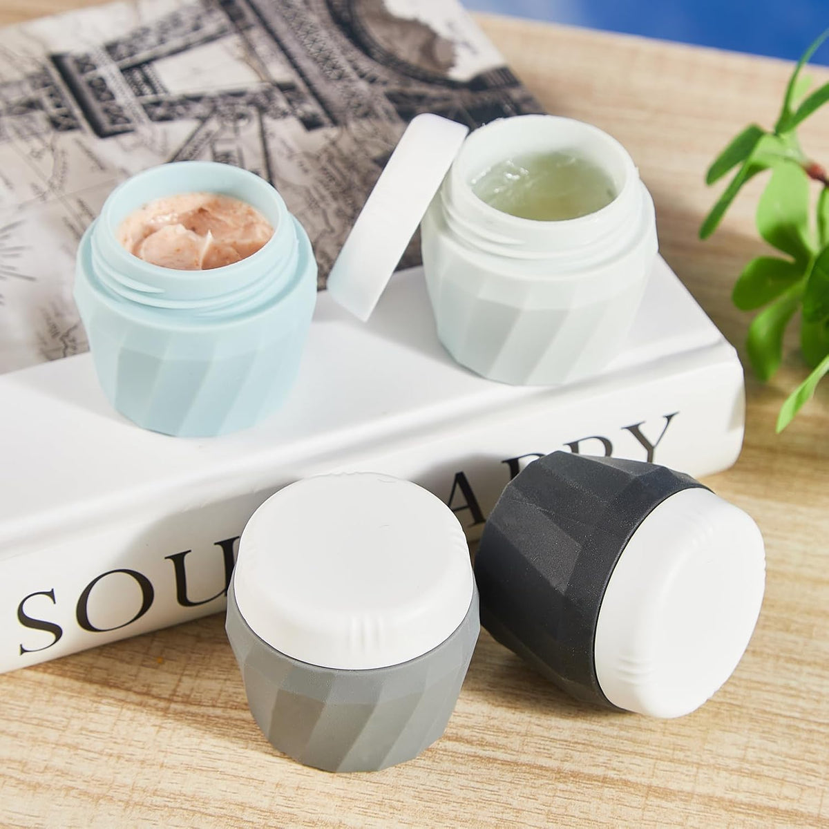 Travel Containers for Toiletries, Premium Cosmetic Silicone Cream Jars, TSA Approved Leak-Proof