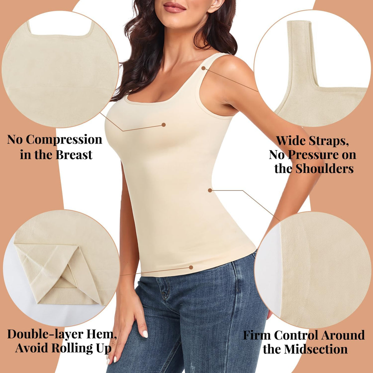 EUYZOU Women's Tummy Control Shapewear Tank Tops Seamless Square Neck Compression Tops Slimming