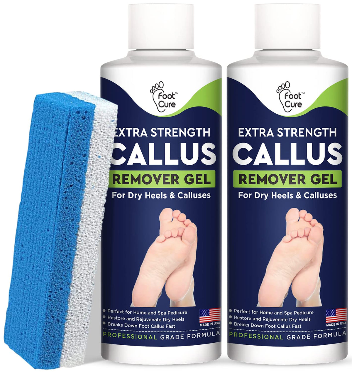 Callus Remover for Feet with Extra Strength Gel & Foot Pumice Stone Set - Easy Way to Remove Hard