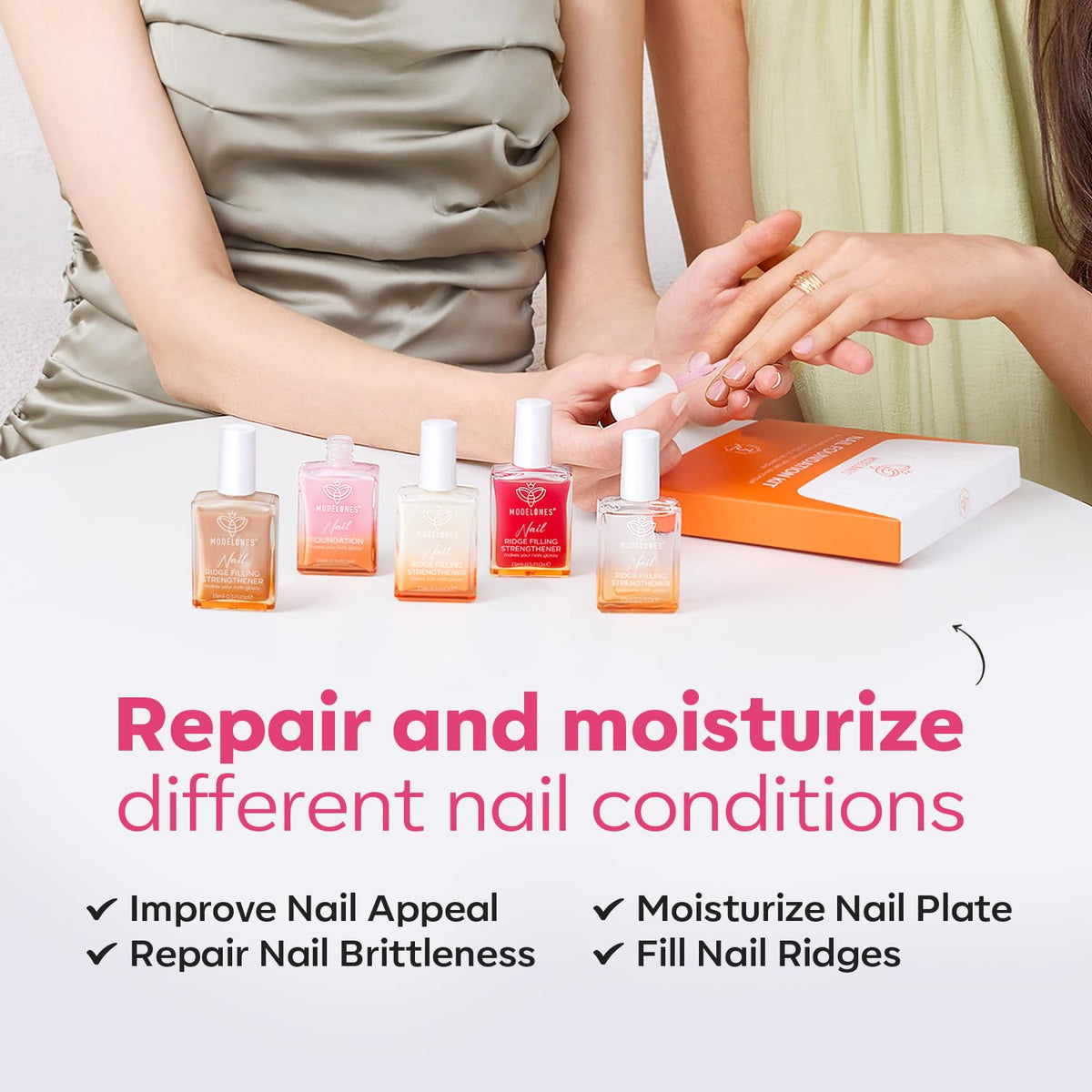 modelones Nail Strengthener Jelly Pink Nail Polish Repair 8-in-One Nail Ridge Filler Nail