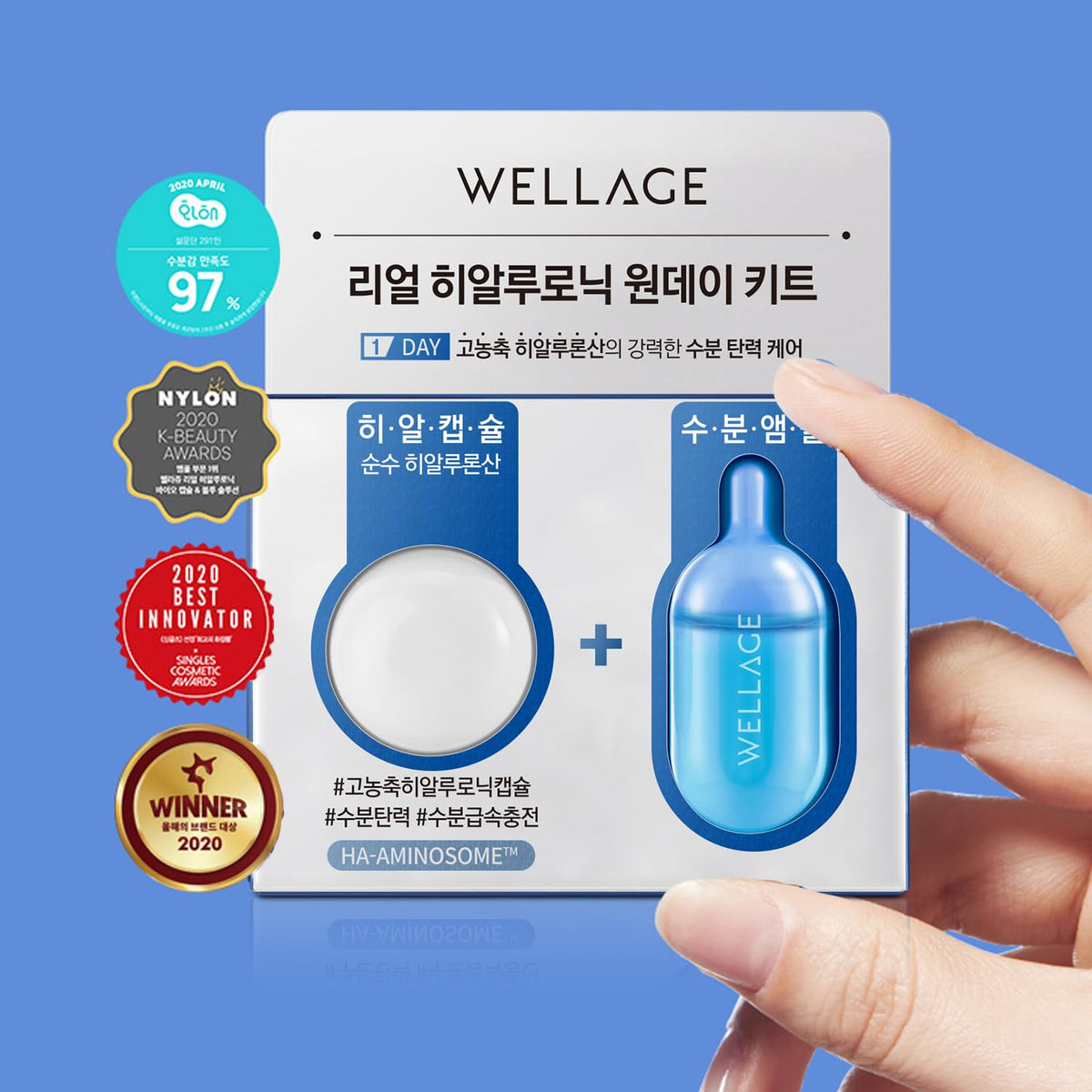 WELLAGE Real Hyaluronic Acid Hydrate One Day Kit Serum 2ea, Korean Beauty Secret Ampoule, High