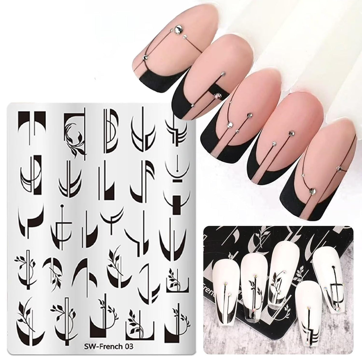 French Tip Nail Stamping Plate- 10 pcs Nail Stamper Kit Silicone Nail Stamper French Nail Stamp