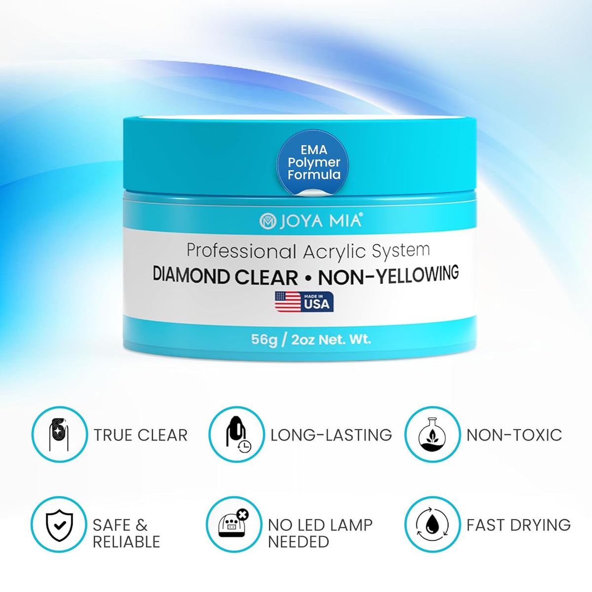 Joya Mia Acrylic Powder for Nails, MMA-Free, Super Adhesion Professional Powder for Flawless &