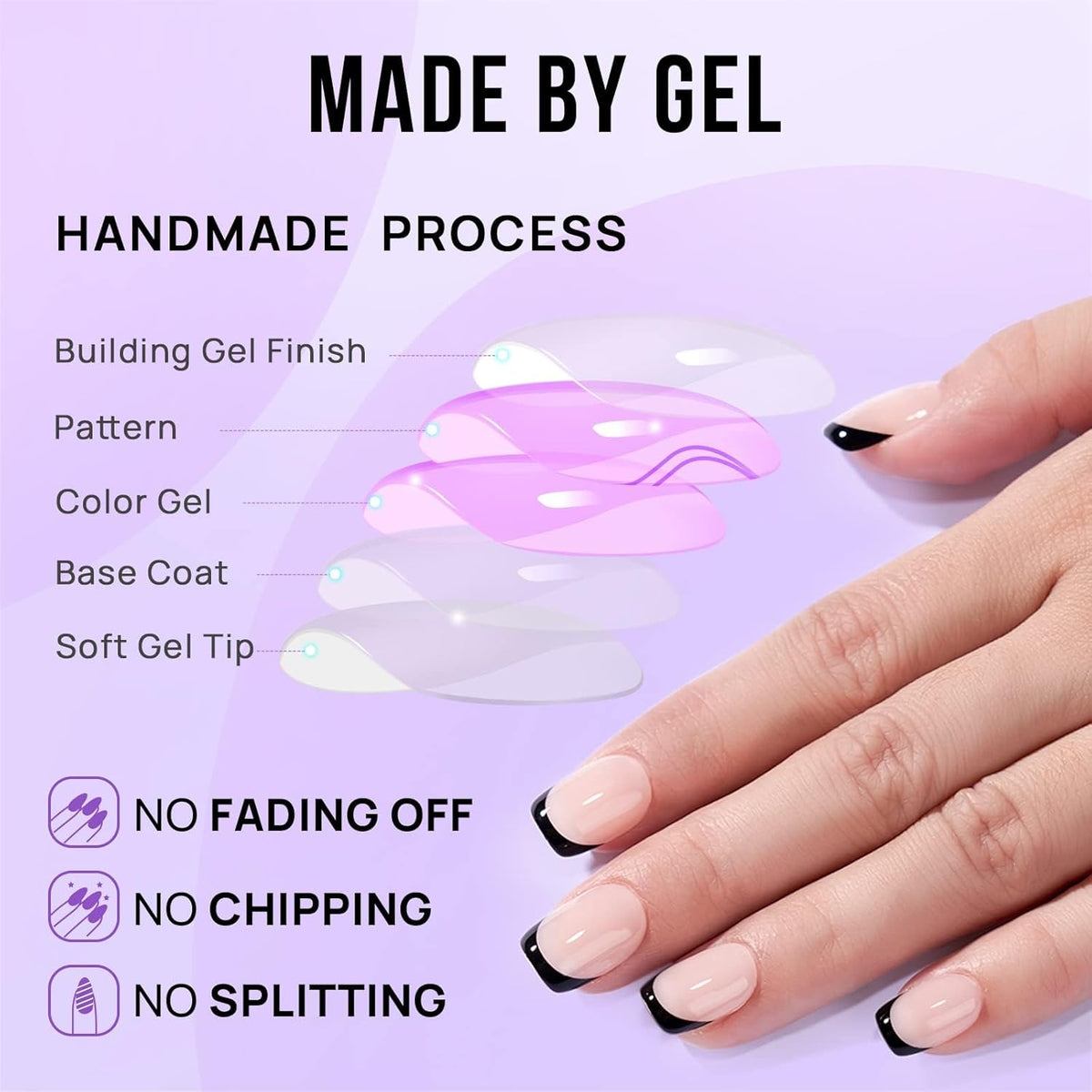 French Tip Press On Nails - BTArtbox Jelly Square Fake Nails with Nail Glue, Reusable