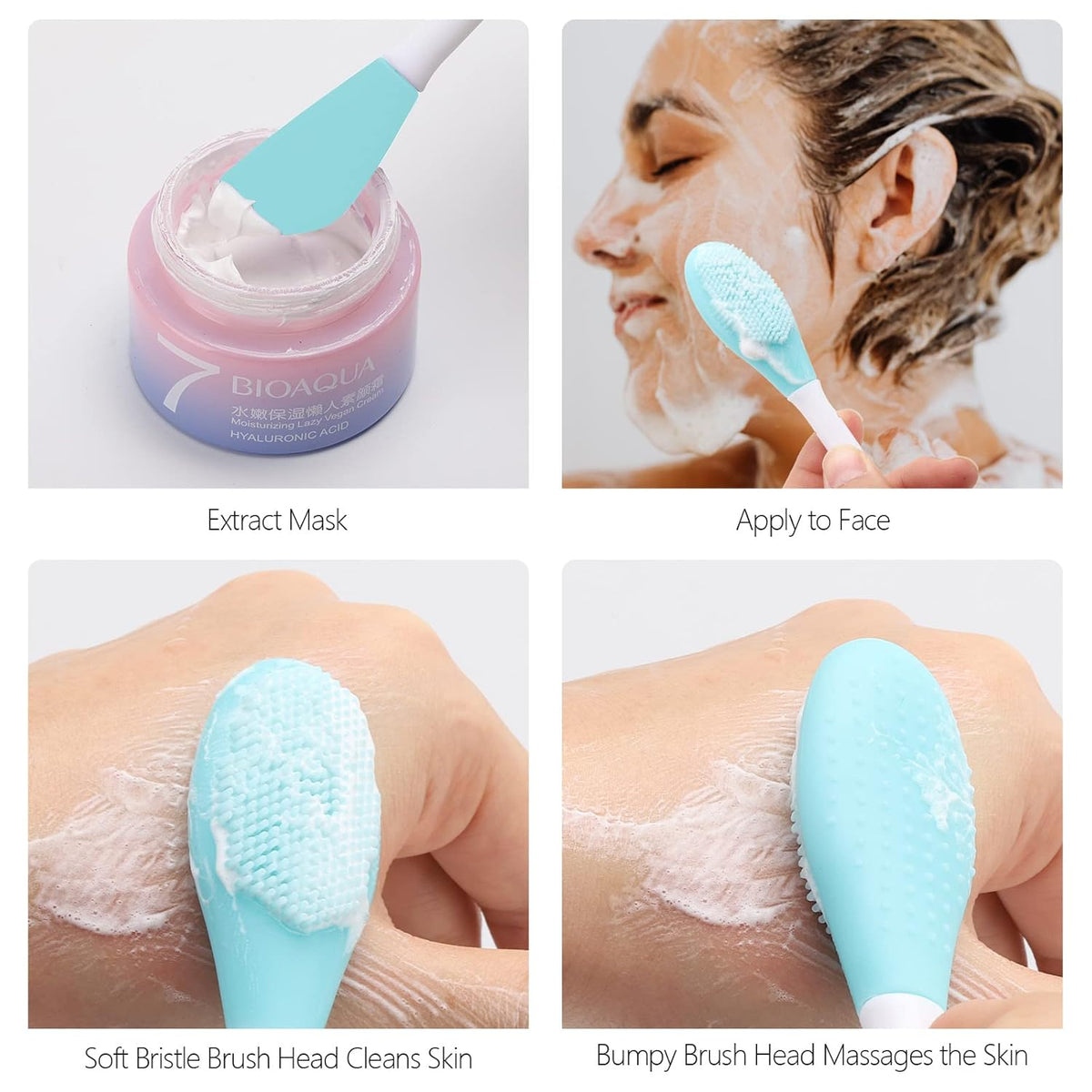 Silicone Facial Mask Applicator - 4 Pcs Face Scrubber, 2 in 1 Face Mask Brush, Lip Exfoliator
