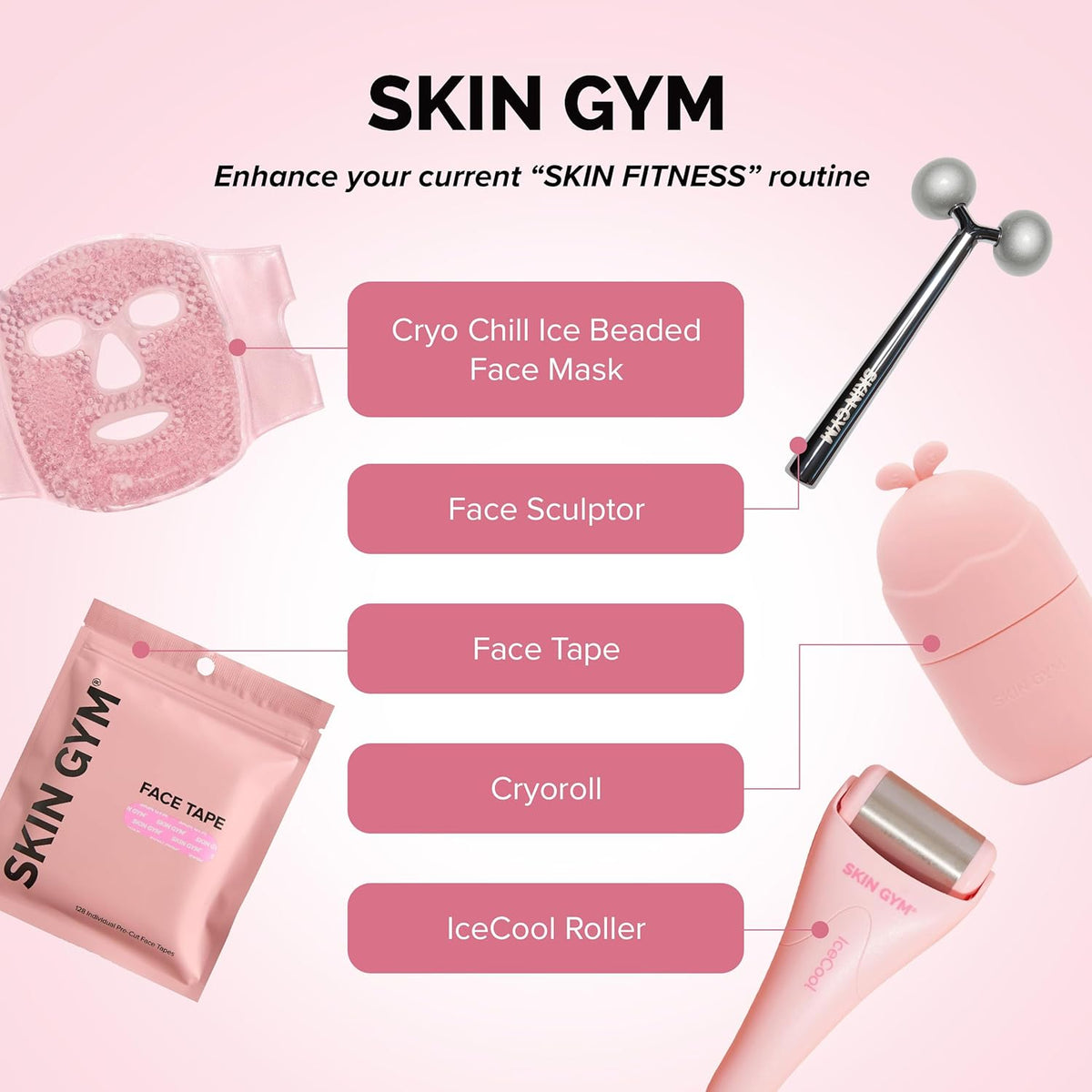 SKIN GYM IceCool Ice Roller, Stainless Steel Cryo Facial Tool for Puffiness and Redness Relief
