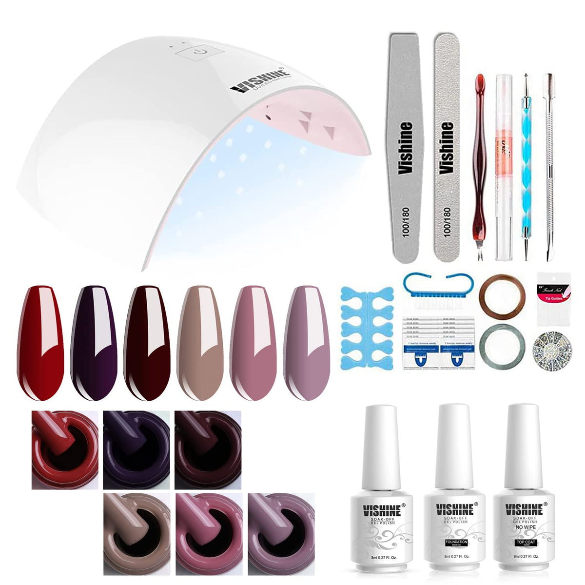Gel Nail Polish Starter Kit - Vishine 6 Corals Colors Gel Polish Set Base Top Coat, 36W LED Nail