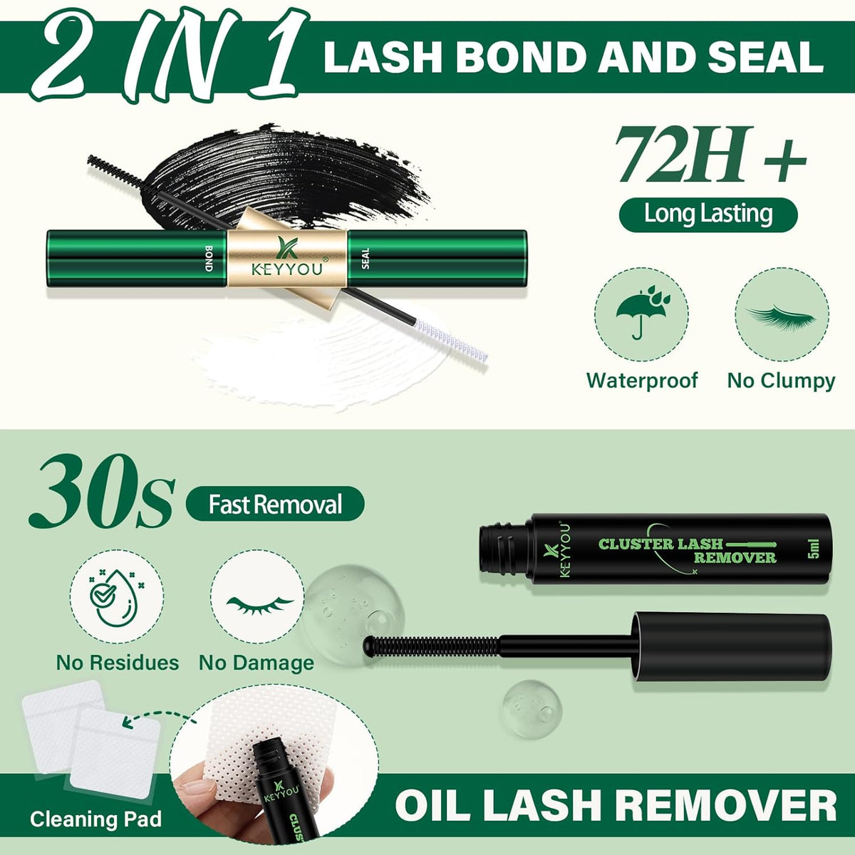 KEYYOU Lash Extension Kit DIY 300Pcs Lash Clusters Eyelash Extension Kit Lash Clusters Kit with