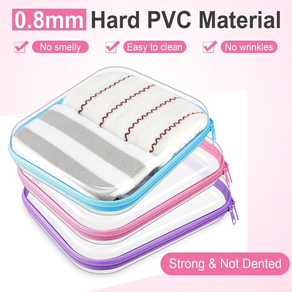 Hoolerry 3 Pcs Clear Hard Zipper Case Plastic Pouch Transparent Hard Case Clear Makeup Bag Portable
