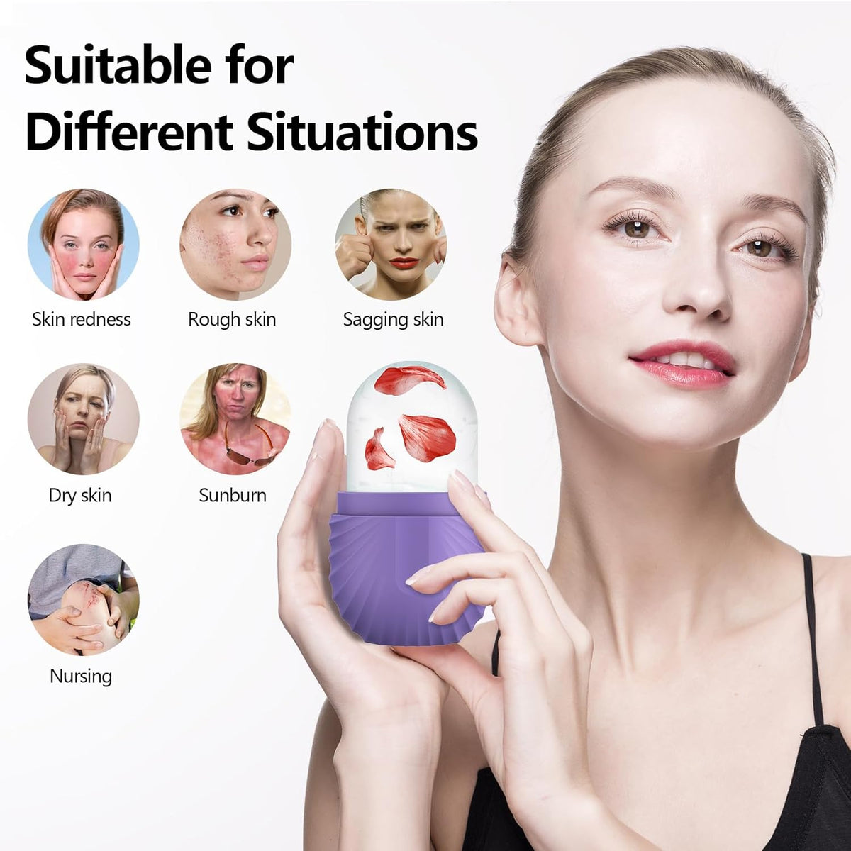 Ice Roller for Face and Eye, Silicone Ice Facial Roller Ice Holder, Face Ice Mold Skin Care, Face