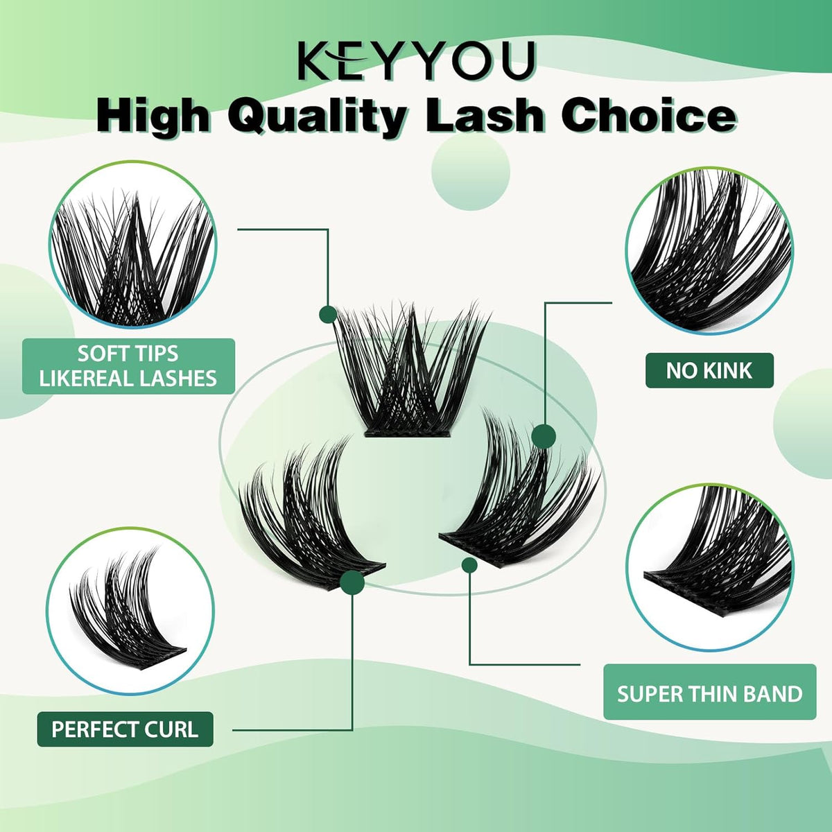 Lash Clusters 96pcs Eyelash Clusters Y02 D Curl 12mm Individual Lashes KEYYOU Volume Wispy Lash
