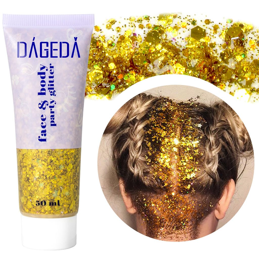 DAGEDA Body Glitter Gel, Face Glitters Body Gel Sequins Shimmer Liquid Eyeshadow, Chunky Glitter
