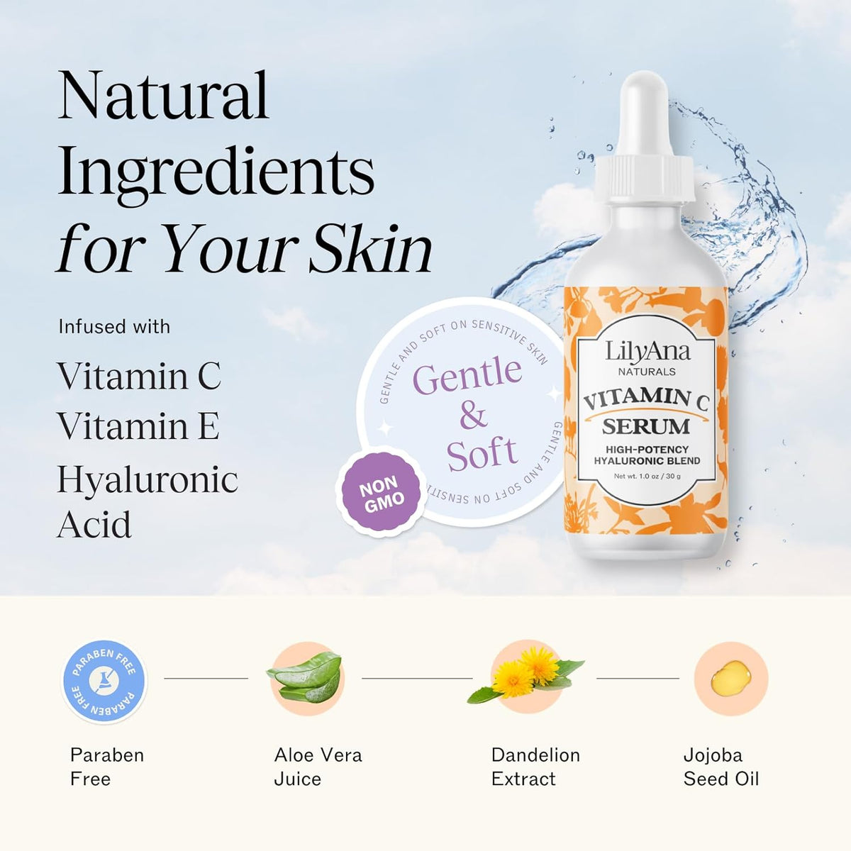 LilyAna Naturals Vitamin C Serum for Face - with Hyaluronic Acid and Vitamin E, Anti Aging Serum