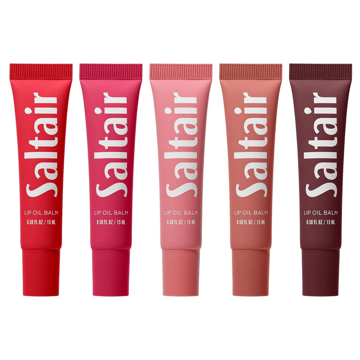 Saltair Hydrating Lip Oil Balm, Clear and Tinted Lip Gloss, Essentials Shades 5-Pack. Moisturizing